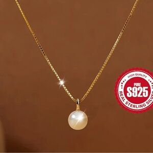 925 Silver Gold Real Pearl Pendant Necklace